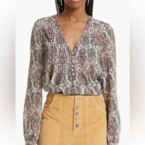 Veronica Beard lowell half button paisley top